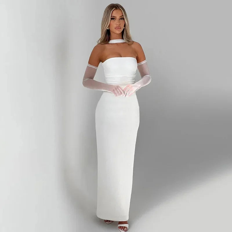 French Style Pure Color Sling Backless Fashion Sexy Slimming Dress Sash Draped Neckline Sleeveless Empire Waist Gown