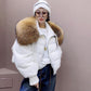 2023 Winter Puffer Jacket Women Large Real Raccoon Fur Collar Short Female Parkas Thick Warm 90% Goose Down Coat Loose