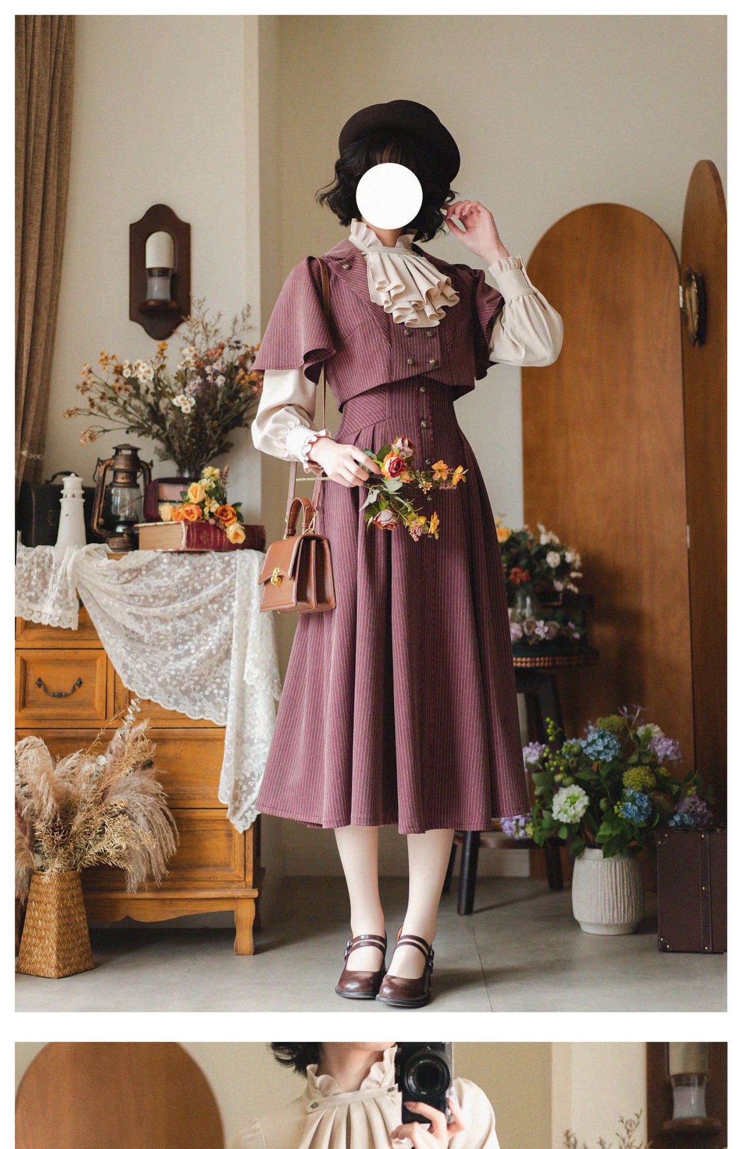 Original Retro Skirt Set Outfits New Spring Women's Stand Collar Long Sleeve Shirt Small Cape Coat Elegant Classical Long Skirt