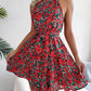 Women Summer Casual Floral Print Ruffle Halter Dress