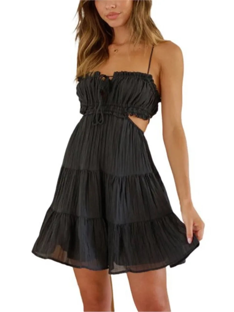 Lady Spaghetti Strap Dress Sexy V Neck Pullover Sleeveless Mini Dresses Women's Holiday Beach Party Elegant Dresses Women Summer