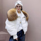 2023 Winter Puffer Jacket Women Large Real Raccoon Fur Collar Short Female Parkas Thick Warm 90% Goose Down Coat Loose