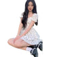 Princess Style Gathered Waist Bubble Sleeve One Shoulder Puffy Dress Floral Print Gentle Girl Summer New Arrival Dress