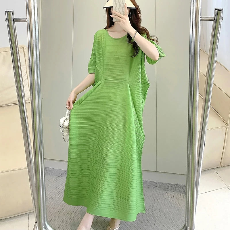 Miyake Pleated Dress for Women in 2024 Summer, New Niche Design, High-end Temperament, Women's Long Dress