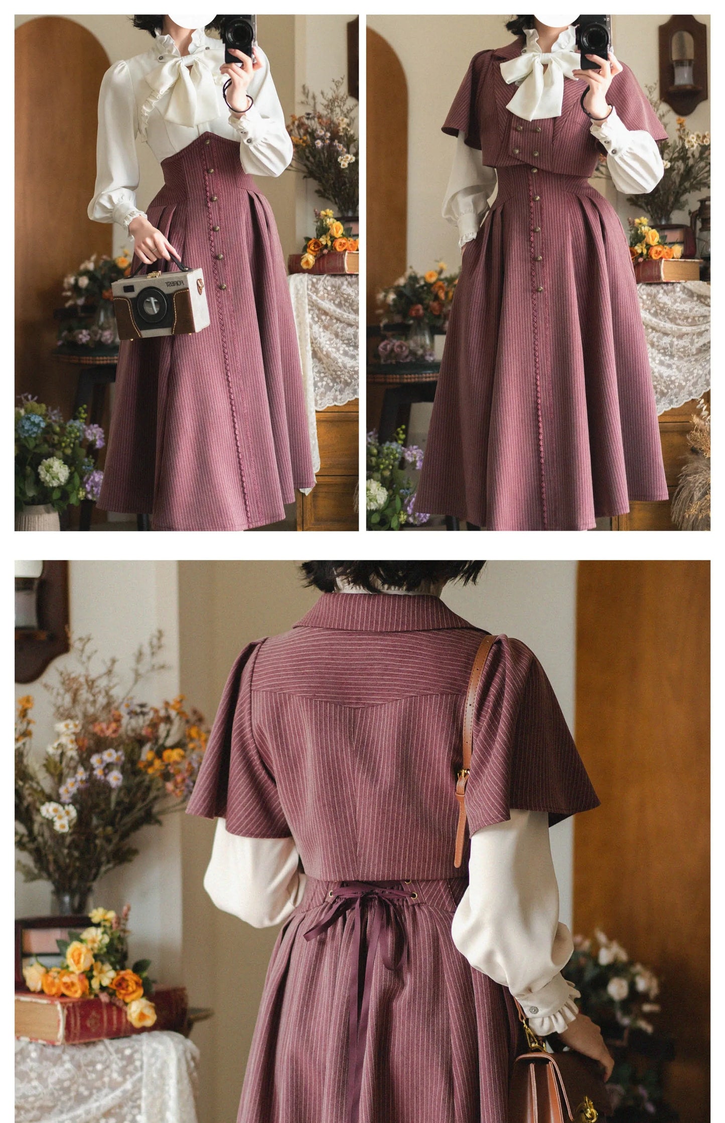 Original Retro Skirt Set Outfits New Spring Women's Stand Collar Long Sleeve Shirt Small Cape Coat Elegant Classical Long Skirt