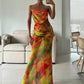 ZRTAK Sexy Wrap Around Cover Up Cut out Mesh Cover-ups Print Beach Long Dress Beathing Suit Beachwear Female Women Maxi Beach