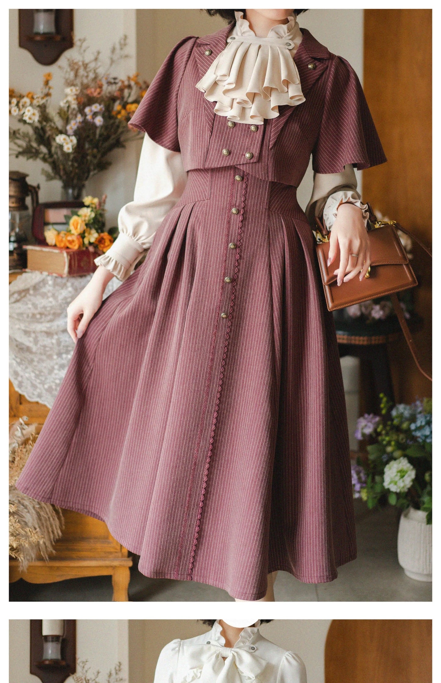 Original Retro Skirt Set Outfits New Spring Women's Stand Collar Long Sleeve Shirt Small Cape Coat Elegant Classical Long Skirt