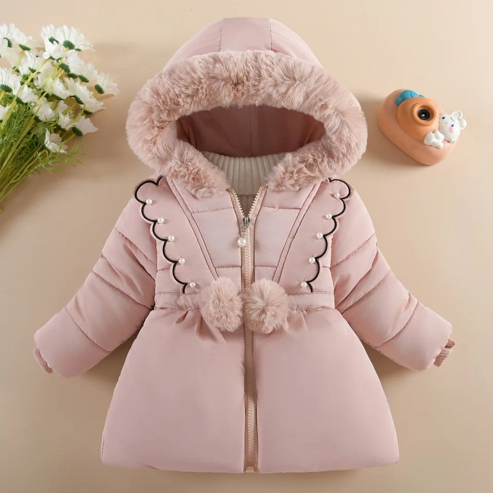 Children's Winter Clothing Girls Padded Thickened Fashion Cotton Jacket Trend Cotton Jacket Plush Hooded Outdoor Coat