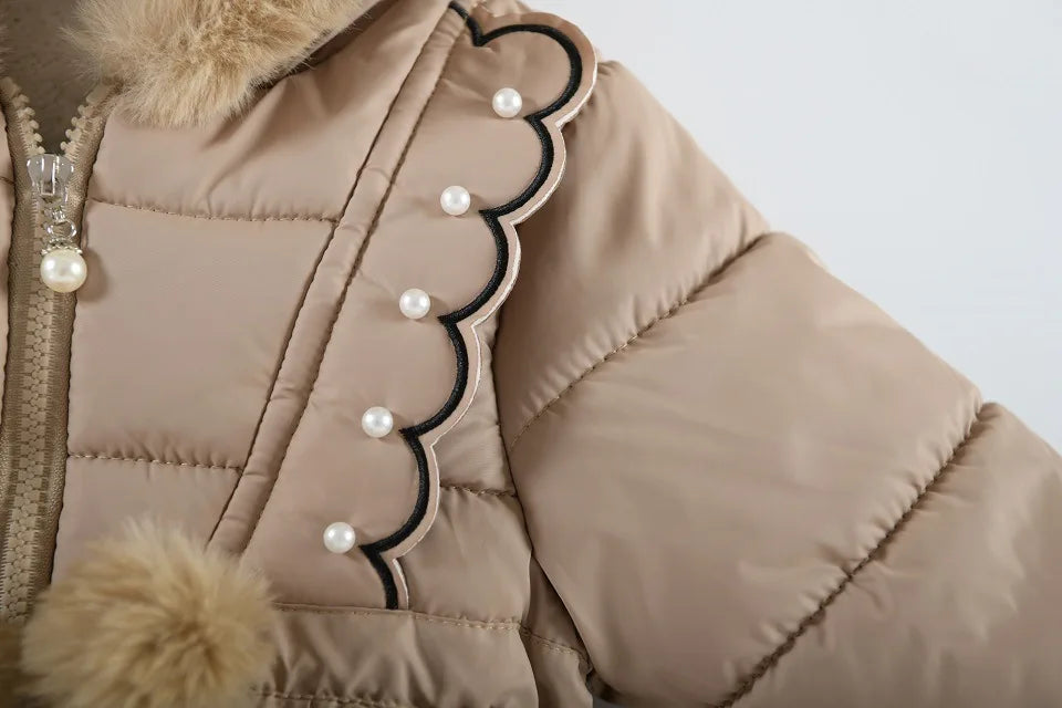 Children's Winter Clothing Girls Padded Thickened Fashion Cotton Jacket Trend Cotton Jacket Plush Hooded Outdoor Coat