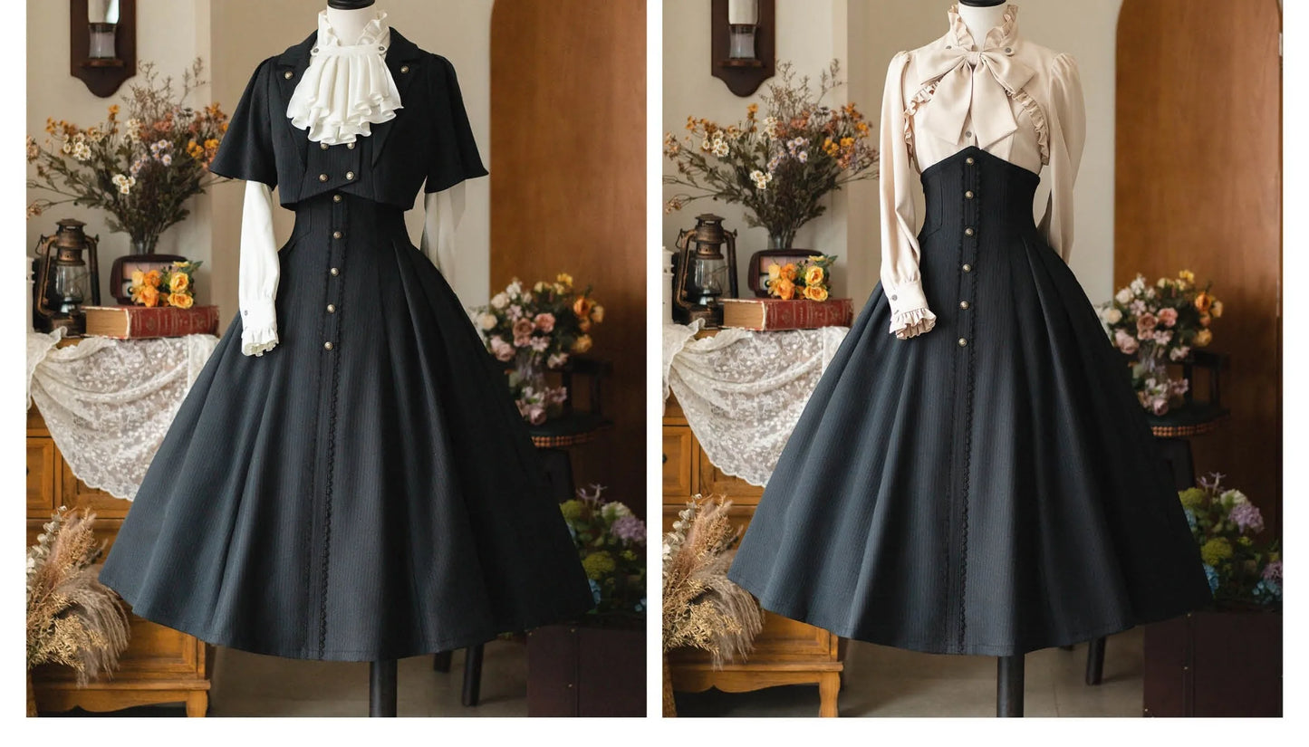 Original Retro Skirt Set Outfits New Spring Women's Stand Collar Long Sleeve Shirt Small Cape Coat Elegant Classical Long Skirt