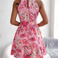 Sexy Spring Summer Floral Halter Neck Short Dresses Holiday Beach Sundress Casual Halter Short Dresses Clothes Women
