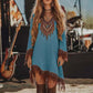 New Ethnic Sexy Deep V Music Festival Rock Party Dresses Women Vintage Wasteland Irregular Long Sleeve Lace Tassel Floral Dress