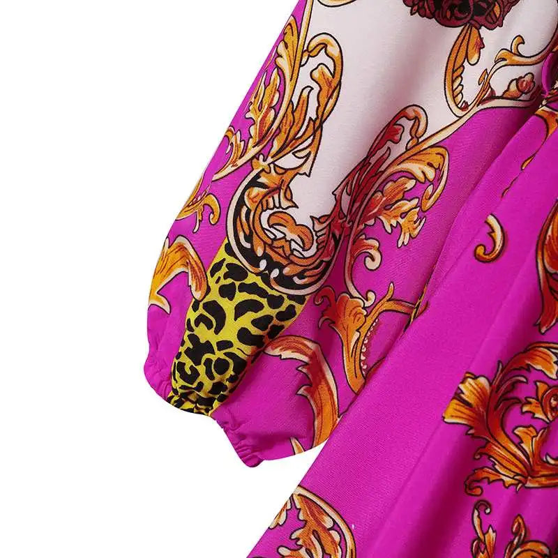 VONDA Women Printed Party Dress 2024 Sexy Off Shoulder Long Lantern Sleeve Bohemian Sundress Belted Vintage Maxi Robe Oversized