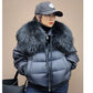 2023 Winter Puffer Jacket Women Large Real Raccoon Fur Collar Short Female Parkas Thick Warm 90% Goose Down Coat Loose