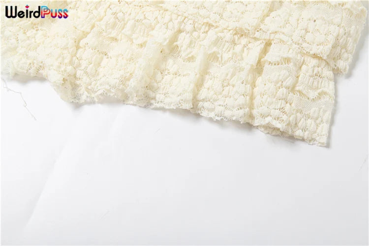 Weird Puss Sexy Tierred Women 2Piece Set Summer Elegant Thin Ruffles Tnak Top+Shorts Skirts Midnight Concert Party Matching Suit