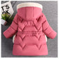 2-8 Years Warm Winter Girls Jacket Fur Collar Removable Hat Plush Lining Heavy Hooded Kids Coat Children Outerwear Send Gloves