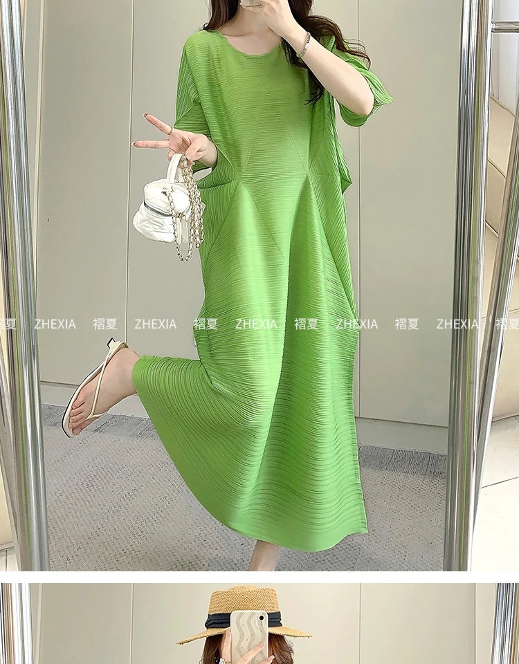 Miyake Pleated Dress for Women in 2024 Summer, New Niche Design, High-end Temperament, Women's Long Dress