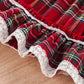 1 to 7 Years Christmas Girls Casual Dress Plaid Lace Patchwork Stand-Up Collar Flounce Long Sleeve Dress with Ruffle Hem