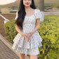 Princess Style Gathered Waist Bubble Sleeve One Shoulder Puffy Dress Floral Print Gentle Girl Summer New Arrival Dress