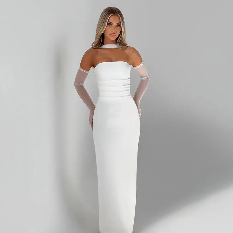 French Style Pure Color Sling Backless Fashion Sexy Slimming Dress Sash Draped Neckline Sleeveless Empire Waist Gown