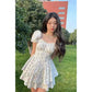 Princess Style Gathered Waist Bubble Sleeve One Shoulder Puffy Dress Floral Print Gentle Girl Summer New Arrival Dress
