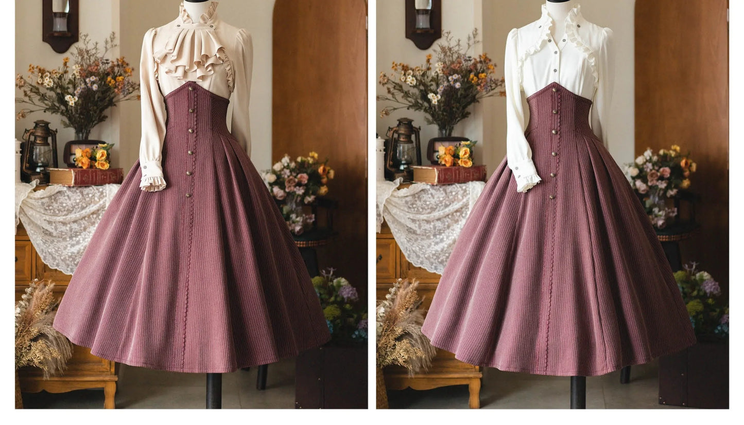 Original Retro Skirt Set Outfits New Spring Women's Stand Collar Long Sleeve Shirt Small Cape Coat Elegant Classical Long Skirt