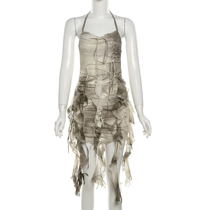 Wild Original Gradient Tassel Retro Old Fashionable High Street Sexy Sweet Gentle Women'S Summer Thin Halter Dress