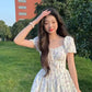 Princess Style Gathered Waist Bubble Sleeve One Shoulder Puffy Dress Floral Print Gentle Girl Summer New Arrival Dress