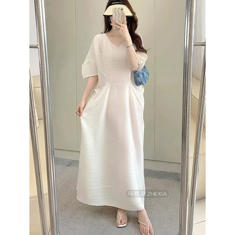 Miyake Pleated Dress for Women in 2024 Summer, New Niche Design, High-end Temperament, Women's Long Dress