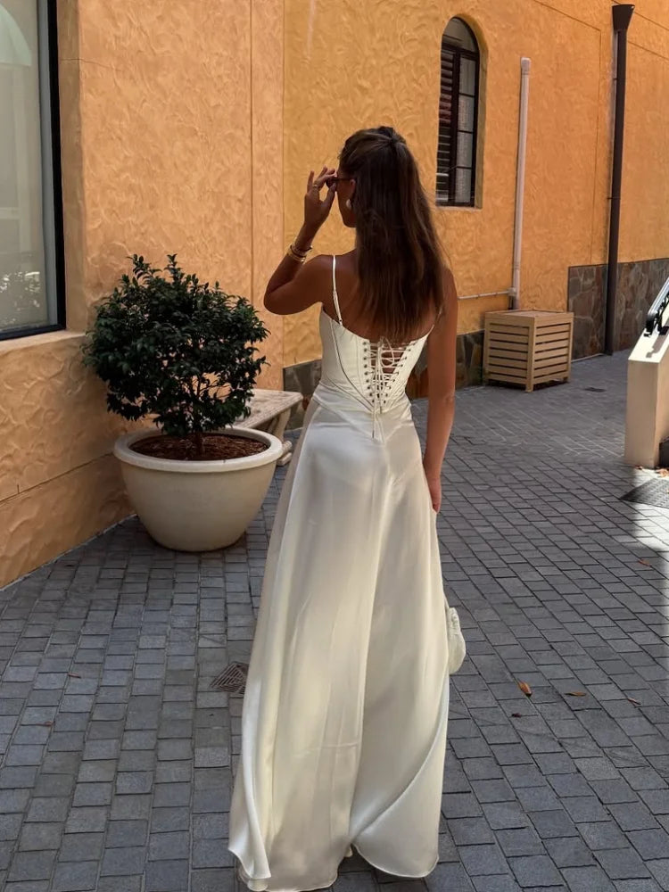 Summer Floral Print Spaghetti Strap Dress Women's Elegant Backless Pleated A-line Gowns New Chic Lady Street Party Vestidos 2025