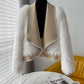 Faux Fur and Wool Reversible Coat with Fox Fur Collar Autumn Winter Fashionable Jacket Women Chic Flocking Plush Aesthetic