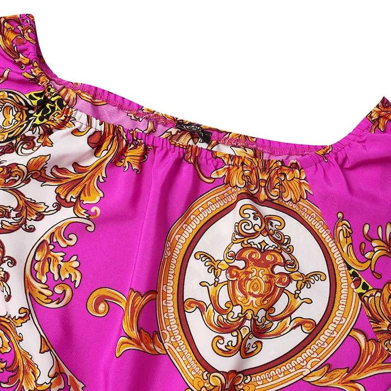 VONDA Women Printed Party Dress 2024 Sexy Off Shoulder Long Lantern Sleeve Bohemian Sundress Belted Vintage Maxi Robe Oversized