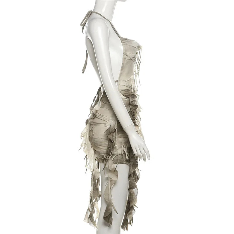 Wild Original Gradient Tassel Retro Old Fashionable High Street Sexy Sweet Gentle Women'S Summer Thin Halter Dress