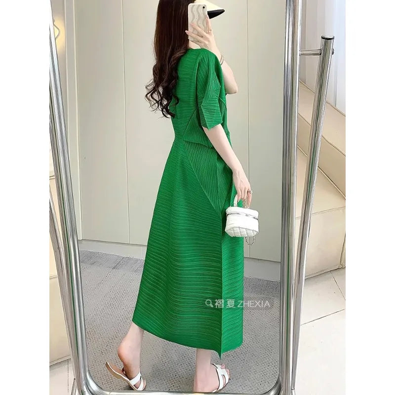 Miyake Pleated Dress for Women in 2024 Summer, New Niche Design, High-end Temperament, Women's Long Dress