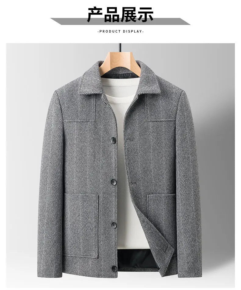 Classic Mens Office Dress Jackets Quality Casual Business Lapel Windbreak Coats Top Autumn Winter Blended Wool Jacket Streetwear
