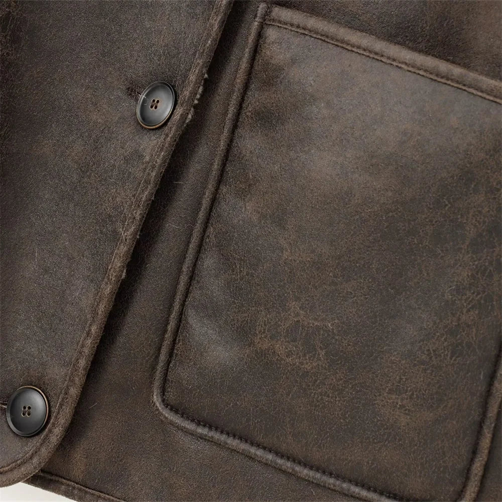 UNIZERA Pocket Decor Single breasted Warm Coat Autumn/Winter Fleece Collar Long Sleeve Women's Jacket Coat