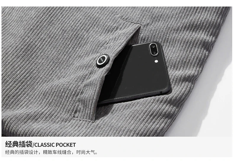 Jacket Mens autumn Winter New mens jacket collar Solid color Corduroy Jackets men business casual coat Men's coats M-4XL 5XL2202