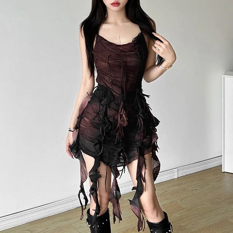 Wild Original Gradient Tassel Retro Old Fashionable High Street Sexy Sweet Gentle Women'S Summer Thin Halter Dress