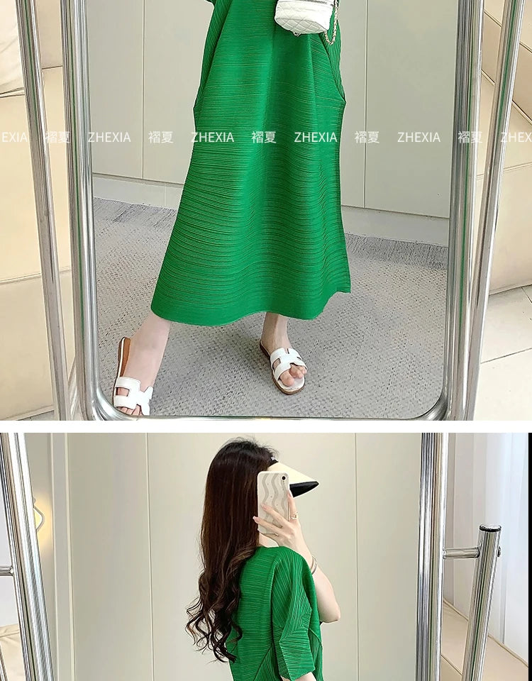 Miyake Pleated Dress for Women in 2024 Summer, New Niche Design, High-end Temperament, Women's Long Dress
