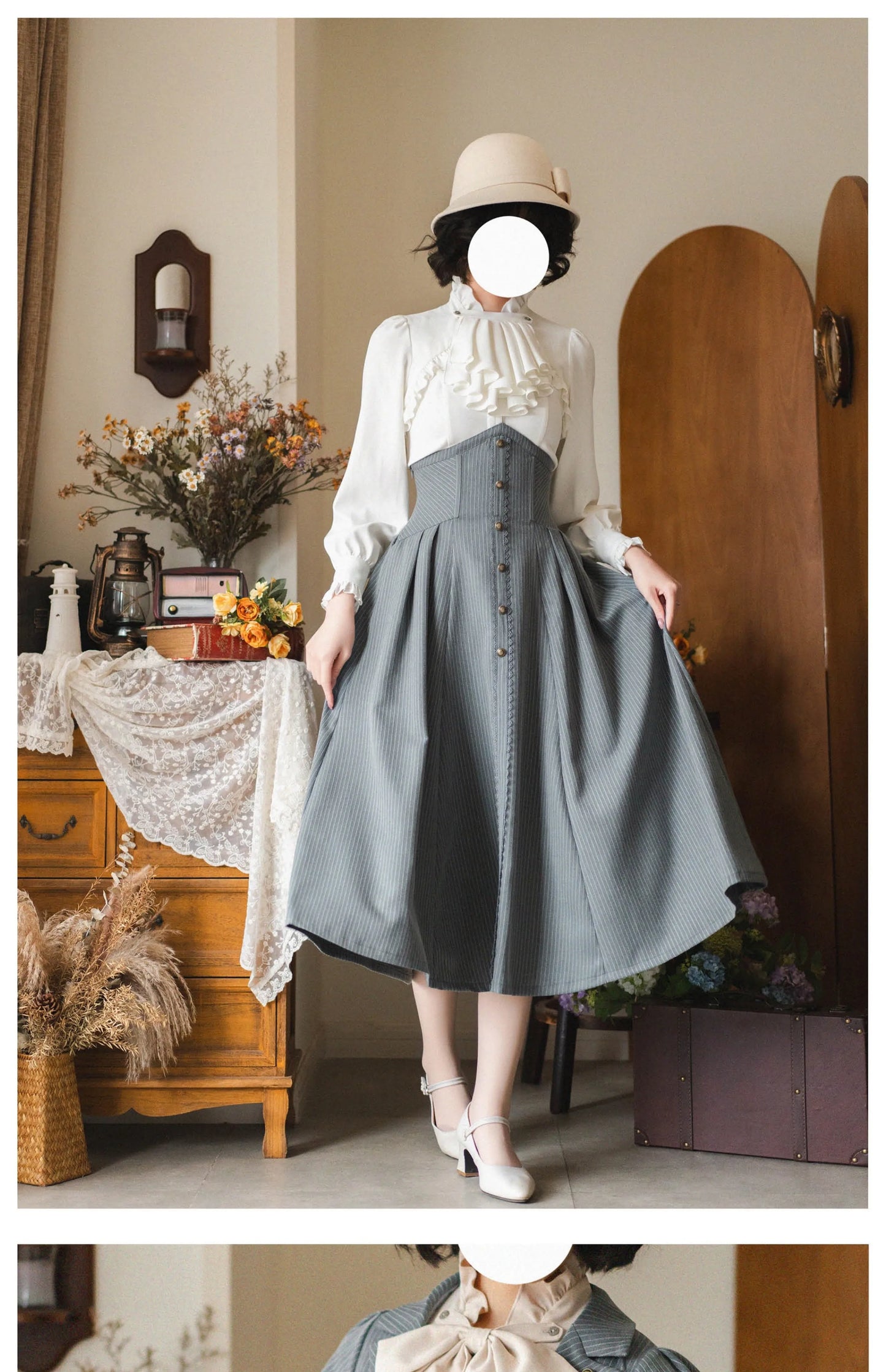 Original Retro Skirt Set Outfits New Spring Women's Stand Collar Long Sleeve Shirt Small Cape Coat Elegant Classical Long Skirt