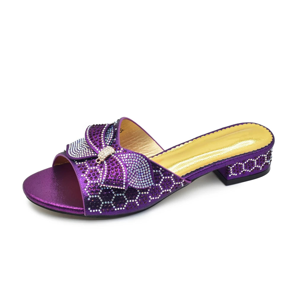 Plus Size Glitter Studs Bow-tie Round Toe Classical Design Luxury Women Pumps Low Heels Dress Party Shoes Rhinestone Women Pumps