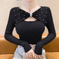 Elegant Autumn Winter Sweaters Women Pullovers Korean Fashion Y2k Clothes V Neck Solid Bow Embroidered Long Sleeve Knitted Tops