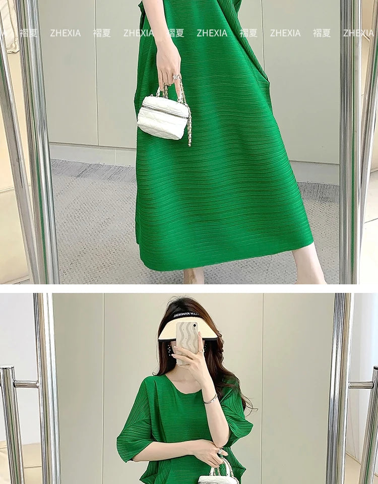Miyake Pleated Dress for Women in 2024 Summer, New Niche Design, High-end Temperament, Women's Long Dress