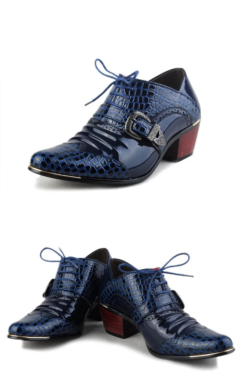 British Style Men Patent Leather Dress Shoes Pointed Toe Height Increasing 5 cm Classic Gentleman Oxforfd Leather Men Shoes