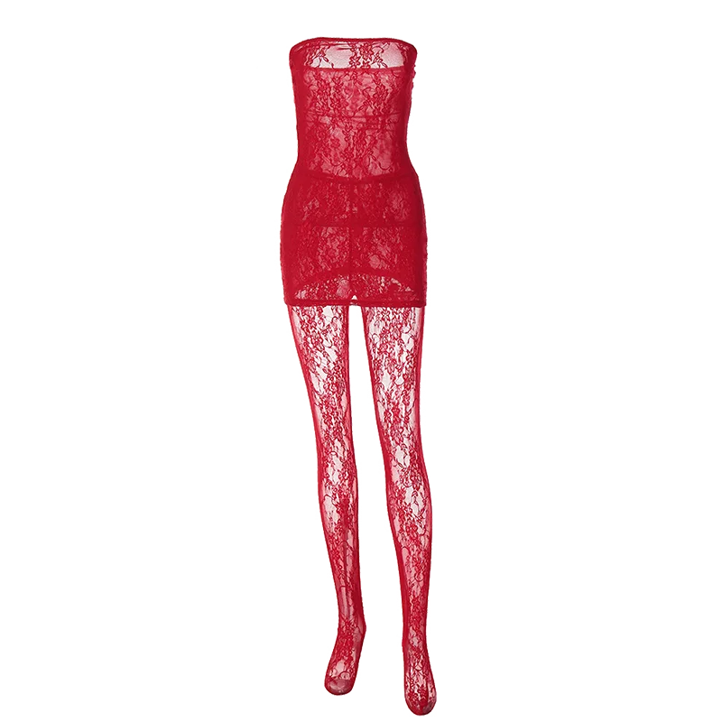 Hugcitar Mesh Strapless Flower Print Sexy Bodycon Mini Dress Foot Leggings 2 Piece Sets 2024 Fall Beach Vacation Y2K Clothes