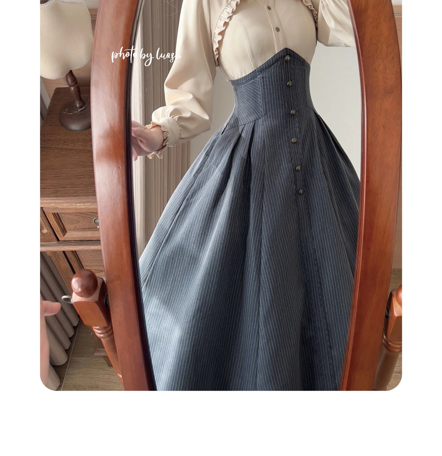 Original Retro Skirt Set Outfits New Spring Women's Stand Collar Long Sleeve Shirt Small Cape Coat Elegant Classical Long Skirt