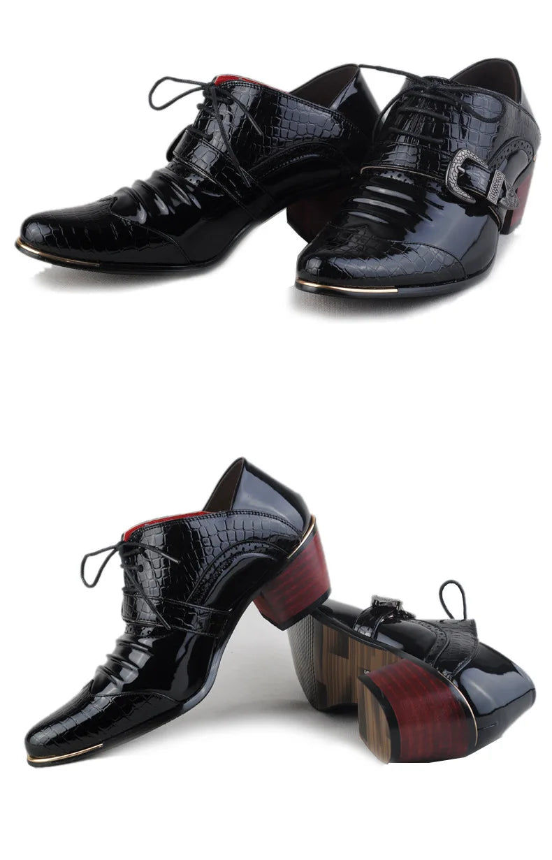 British Style Men Patent Leather Dress Shoes Pointed Toe Height Increasing 5 cm Classic Gentleman Oxforfd Leather Men Shoes