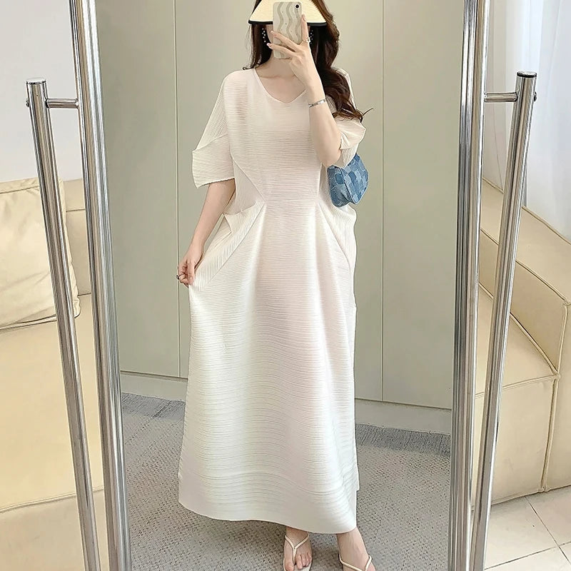 Miyake Pleated Dress for Women in 2024 Summer, New Niche Design, High-end Temperament, Women's Long Dress