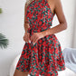 Women Summer Casual Floral Print Ruffle Halter Dress