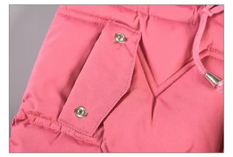 2-8 Years Warm Winter Girls Jacket Fur Collar Removable Hat Plush Lining Heavy Hooded Kids Coat Children Outerwear Send Gloves